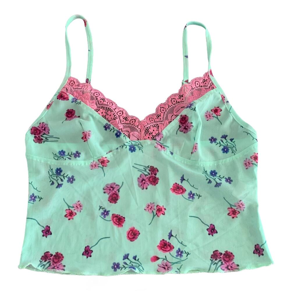 3/$20  SHEIN women's mint green sheer floral print camisole cami crop top Small
